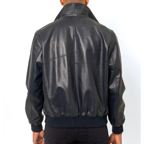 PINO By PinoPorte Men's Black Pilot Leather Bomber Jacket Size L - Picture 2 of 12